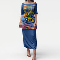 Hawaii Ocean Puletasi Pineapple Turtle and Mango Reef Triggerfish and Kakau Tattoo LT03 Long Dress Multicolor - Polynesian Pride