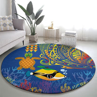 Hawaii Ocean Round Carpet Pineapple Turtle and Mango Reef Triggerfish and Kakau Tattoo LT03 - Polynesian Pride