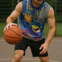 Hawaii Ocean Sleeveless Hoodie Pineapple Turtle and Mango Reef Triggerfish and Kakau Tattoo LT03 - Polynesian Pride