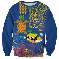 Hawaii Ocean Sweatshirt Pineapple Turtle and Mango Reef Triggerfish and Kakau Tattoo LT03 Unisex Multicolor - Polynesian Pride