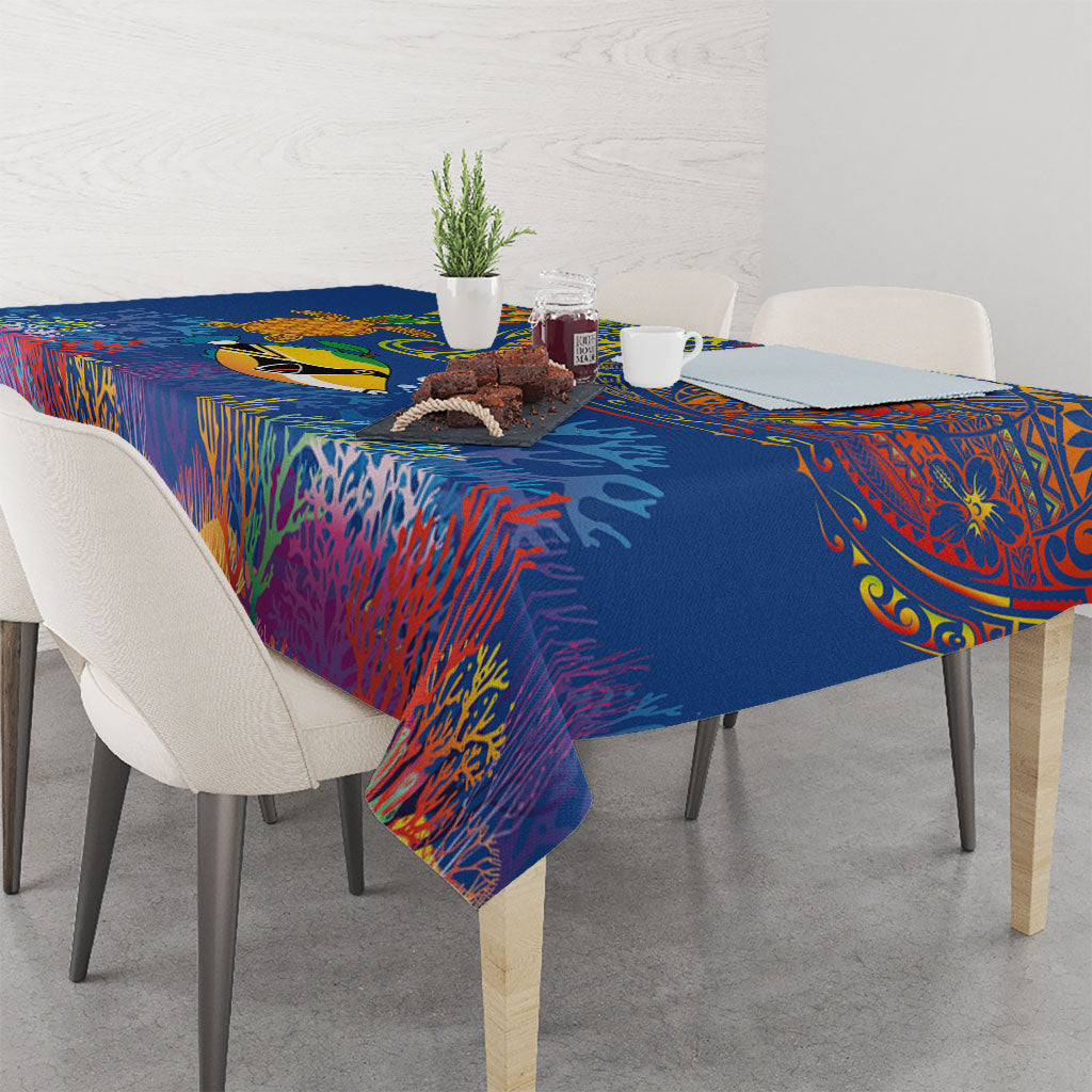 Hawaii Ocean Tablecloth Pineapple Turtle and Mango Reef Triggerfish and Kakau Tattoo LT03 - Polynesian Pride