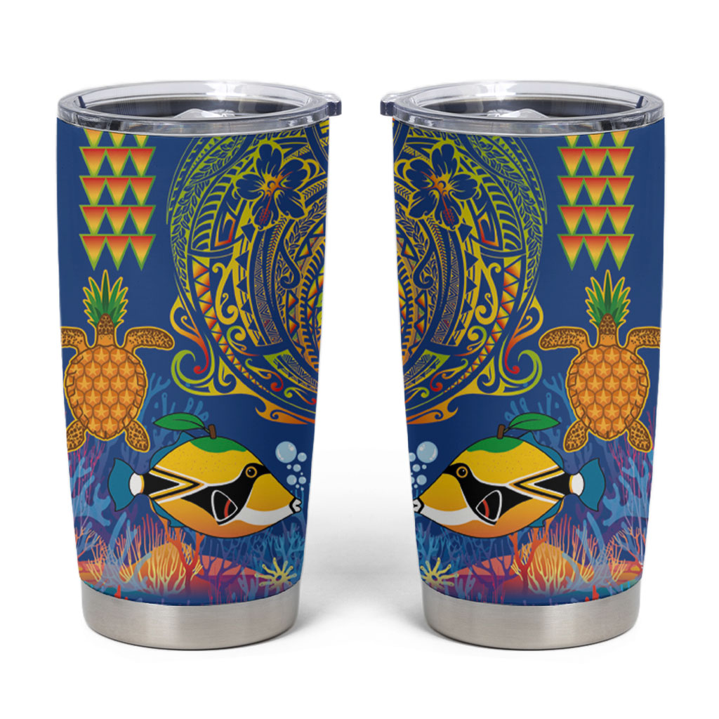 Hawaii Ocean Tumbler Cup Pineapple Turtle and Mango Reef Triggerfish and Kakau Tattoo
