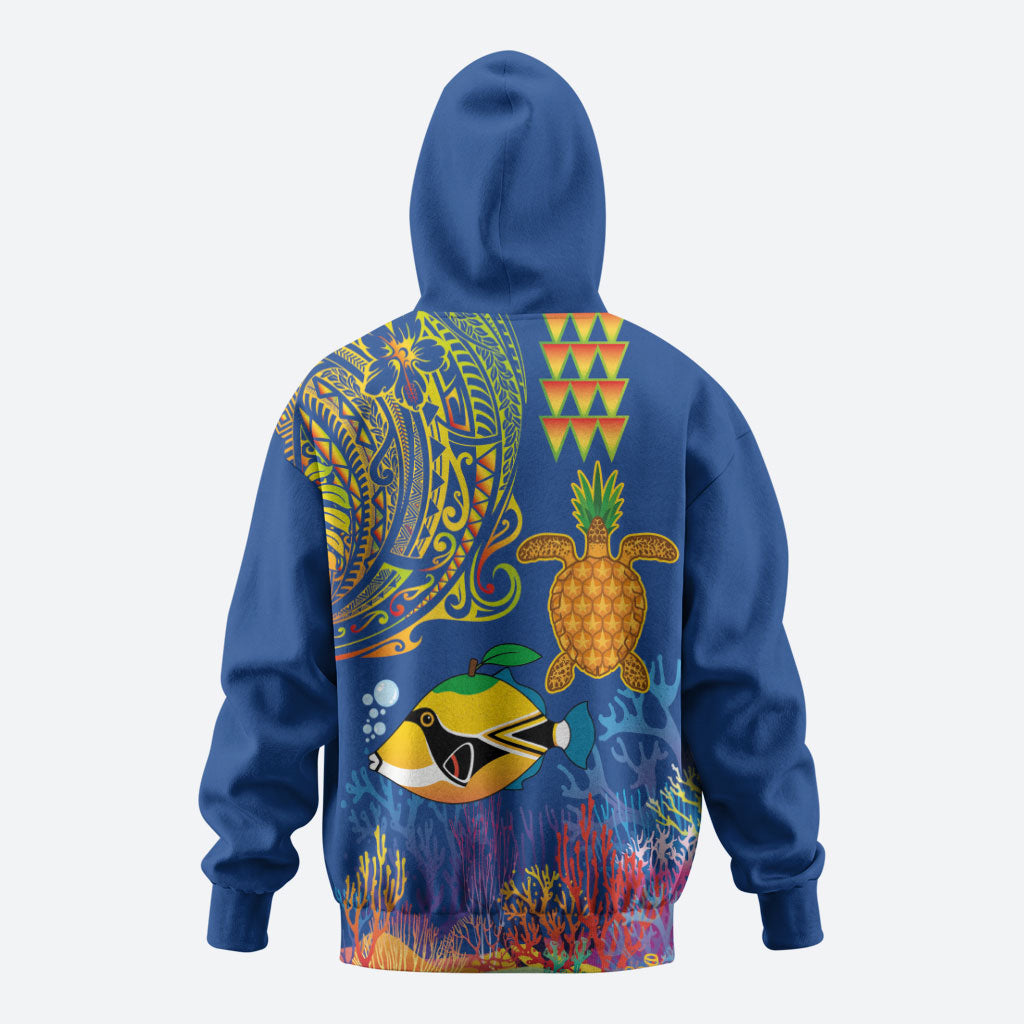 Hawaii Ocean Zip Hoodie Pineapple Turtle and Mango Reef Triggerfish and Kakau Tattoo LT03 - Polynesian Pride