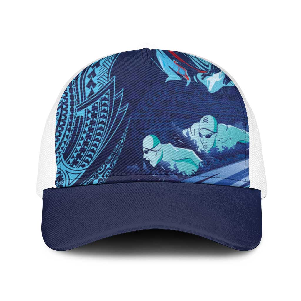 Hawaii Swimming Baseball Net Cap Tribal Sporty Style LT03 One Size White Multicolor - Polynesian Pride