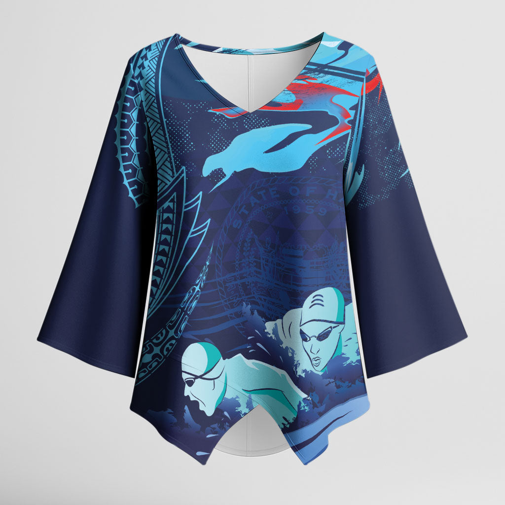 Personalized Hawaii Swimming Kimono Sleeve Blouse Tribal Sporty Style