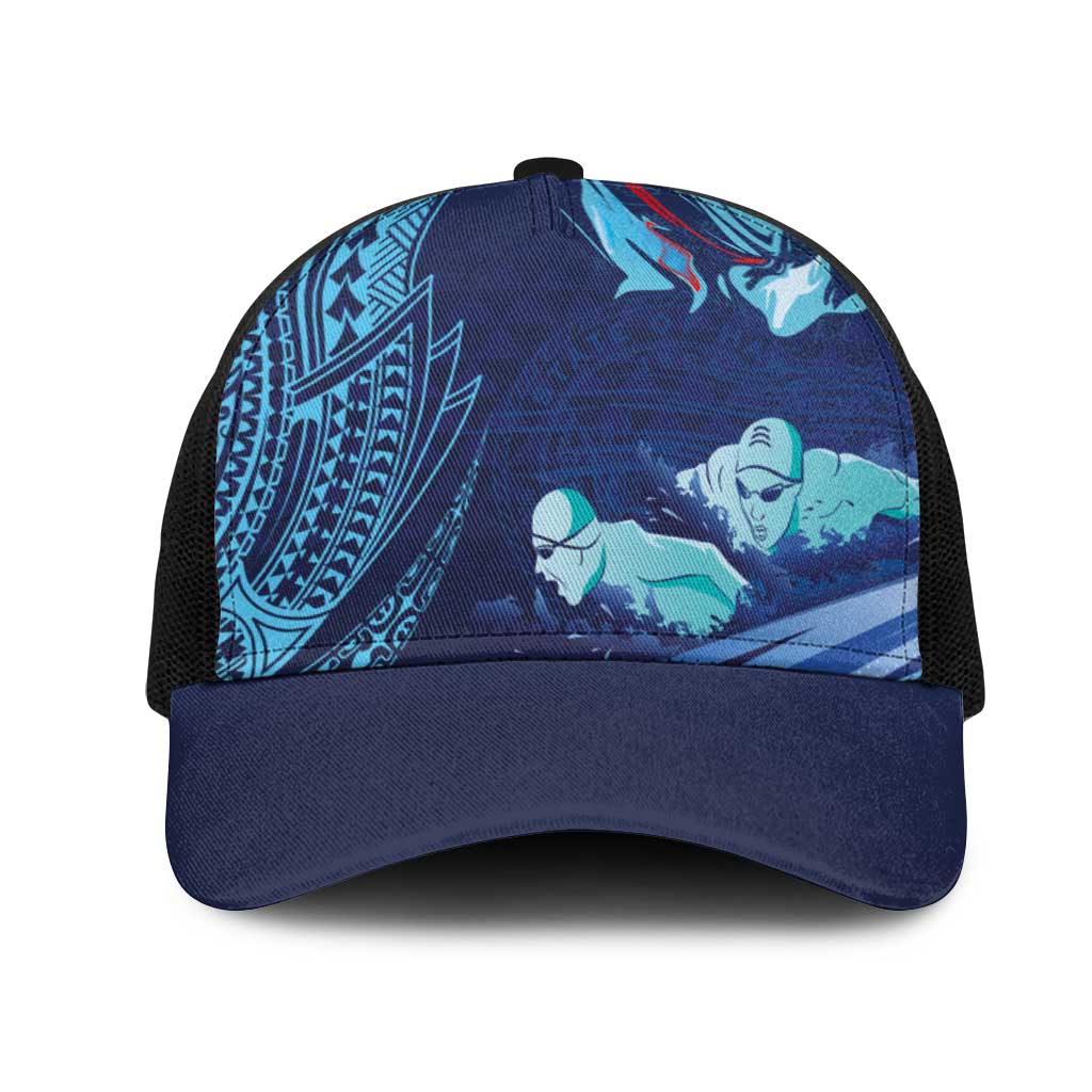 Hawaii Swimming Mesh Trucker Cap Tribal Sporty Style LT03 One Size Black Multicolor - Polynesian Pride
