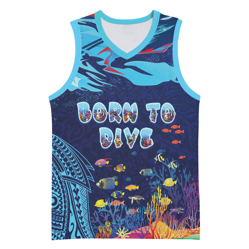 Personalized Hawaii Diving Basketball Jersey Tribal Pattern with Ocean Floor LT03 Unisex Multicolor - Polynesian Pride