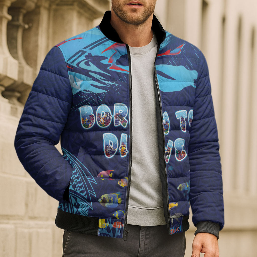 Personalized Hawaii Diving Bomber Puffer Jacket Tribal Pattern with Ocean Floor LT03 - Polynesian Pride