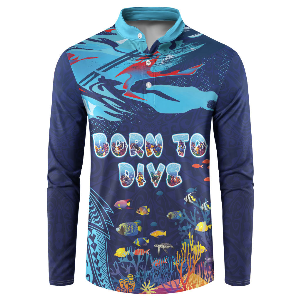 Personalized Hawaii Diving Button Sweatshirt Tribal Pattern with Ocean Floor LT03 Multicolor - Polynesian Pride
