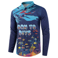 Personalized Hawaii Diving Button Sweatshirt Tribal Pattern with Ocean Floor LT03 - Polynesian Pride