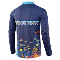 Personalized Hawaii Diving Button Sweatshirt Tribal Pattern with Ocean Floor LT03 - Polynesian Pride