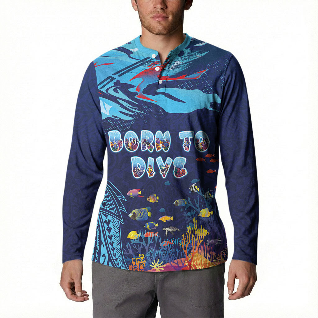 Personalized Hawaii Diving Button Sweatshirt Tribal Pattern with Ocean Floor LT03 - Polynesian Pride