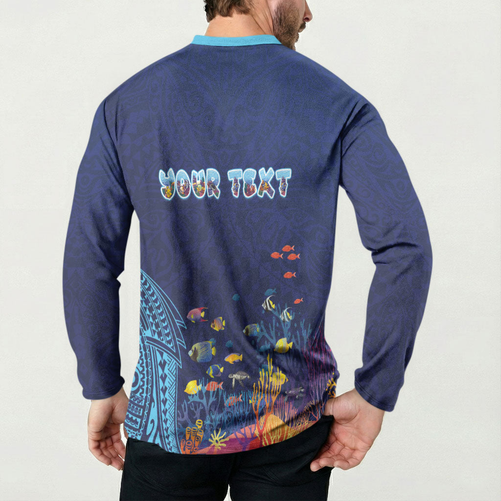 Personalized Hawaii Diving Button Sweatshirt Tribal Pattern with Ocean Floor LT03 - Polynesian Pride