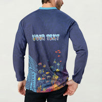 Personalized Hawaii Diving Button Sweatshirt Tribal Pattern with Ocean Floor LT03 - Polynesian Pride