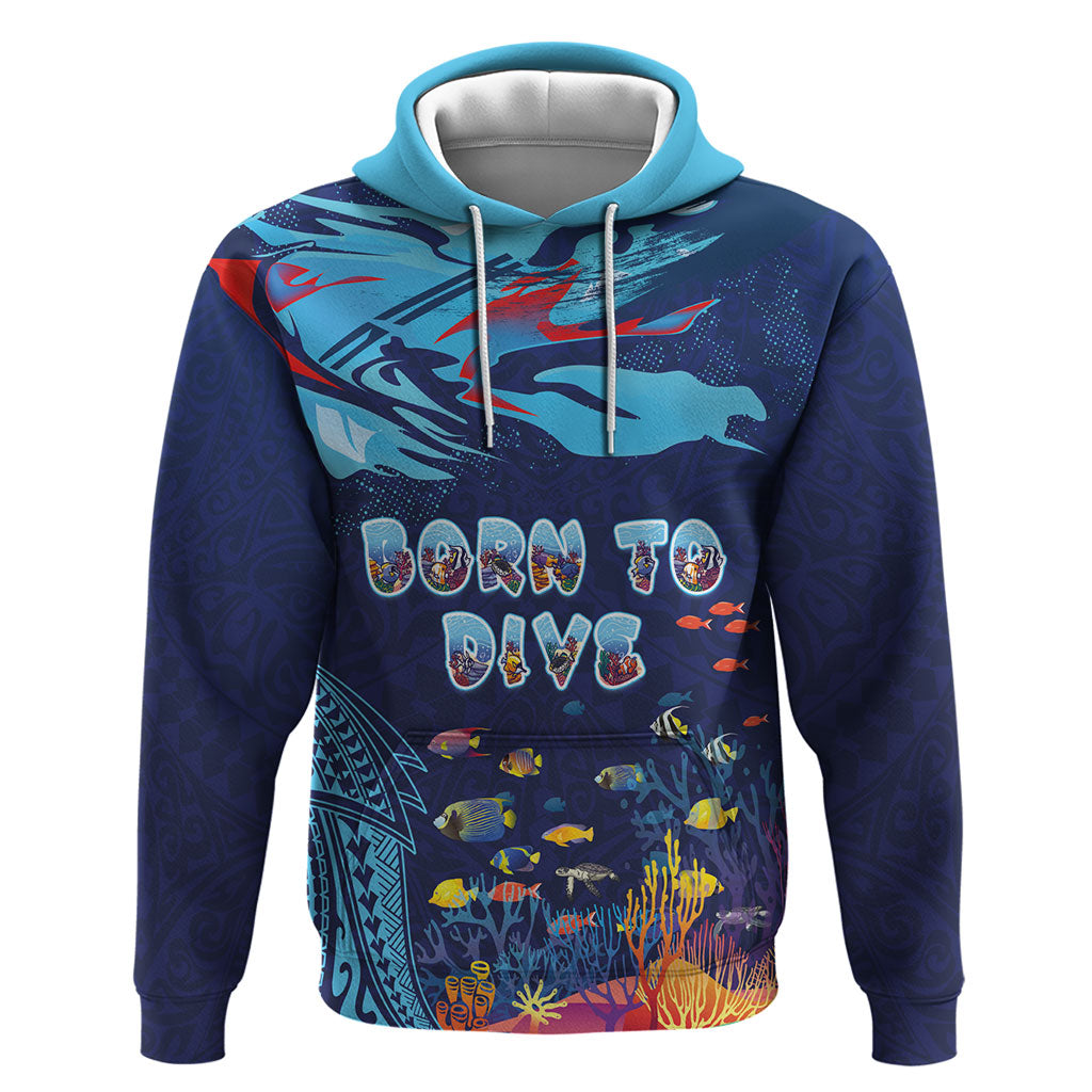 Personalized Hawaii Diving Hoodie Tribal Pattern with Ocean Floor LT03 Pullover Hoodie Multicolor - Polynesian Pride