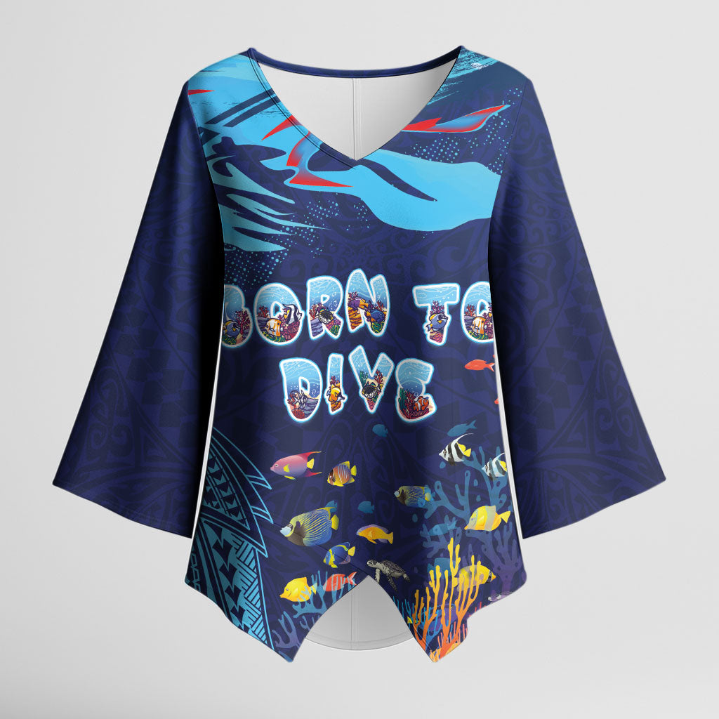 Personalized Hawaii Diving Kimono Sleeve Blouse Tribal Pattern with Ocean Floor