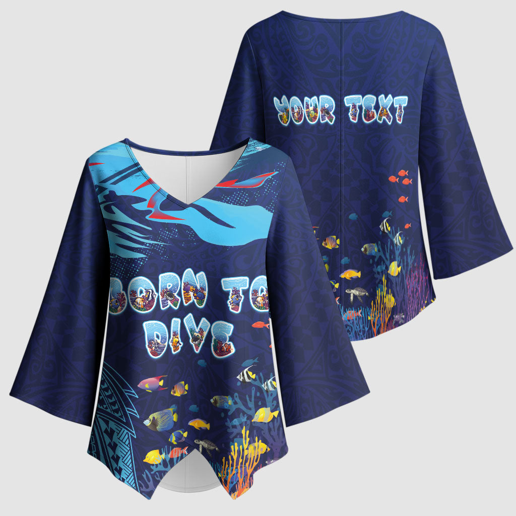 Personalized Hawaii Diving Kimono Sleeve Blouse Tribal Pattern with Ocean Floor LT03 - Polynesian Pride
