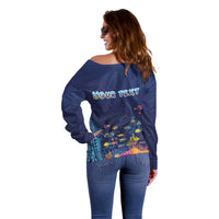 Personalized Hawaii Diving Off Shoulder Sweater Tribal Pattern with Ocean Floor LT03 - Polynesian Pride