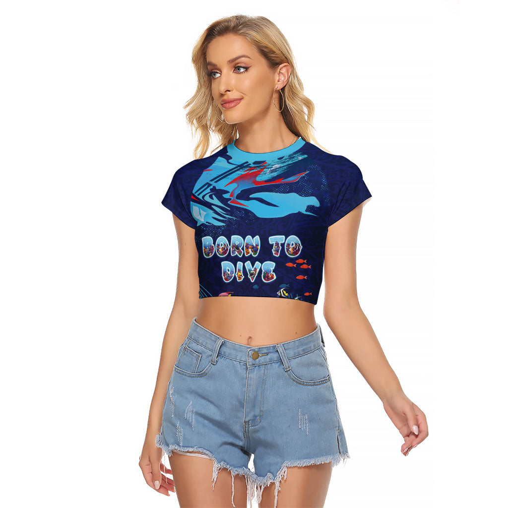 Personalized Hawaii Diving Raglan Cropped T Shirt Tribal Pattern with Ocean Floor