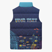 Personalized Hawaii Diving Sleeveless Puffer Jacket Tribal Pattern with Ocean Floor LT03 - Polynesian Pride