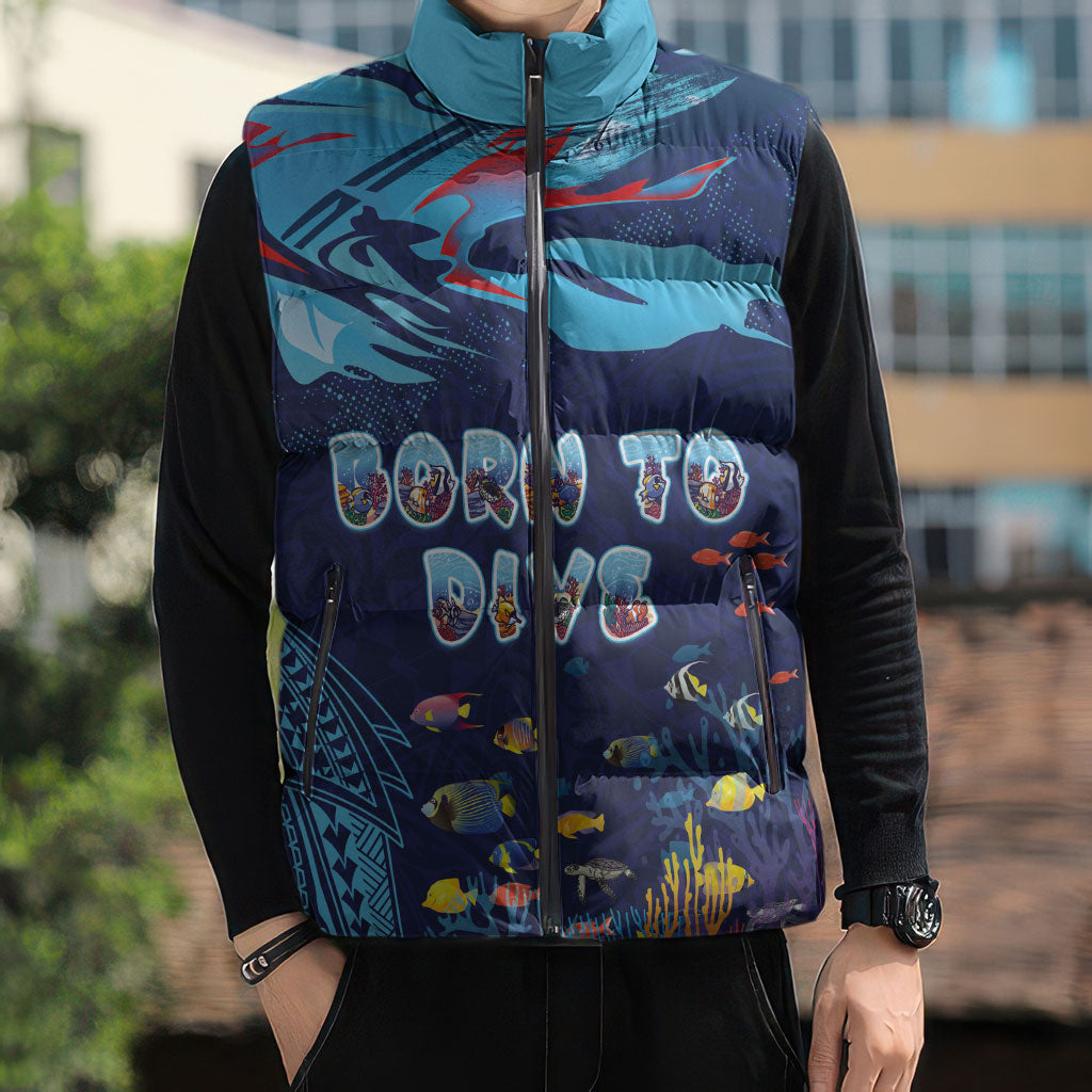 Personalized Hawaii Diving Sleeveless Puffer Jacket Tribal Pattern with Ocean Floor LT03 - Polynesian Pride