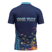 Personalized Hawaii Diving Zipper Polo Shirt Tribal Pattern with Ocean Floor LT03 - Polynesian Pride