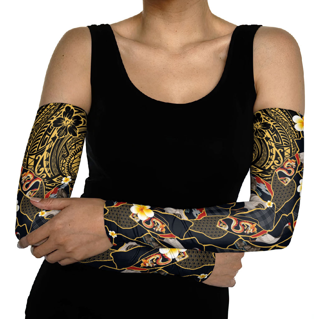 Hawaiian and Japanese Arm Sleeves Polynesian Tattoo with Japanese Culture Kintsugi Style LT03 - Polynesian Pride