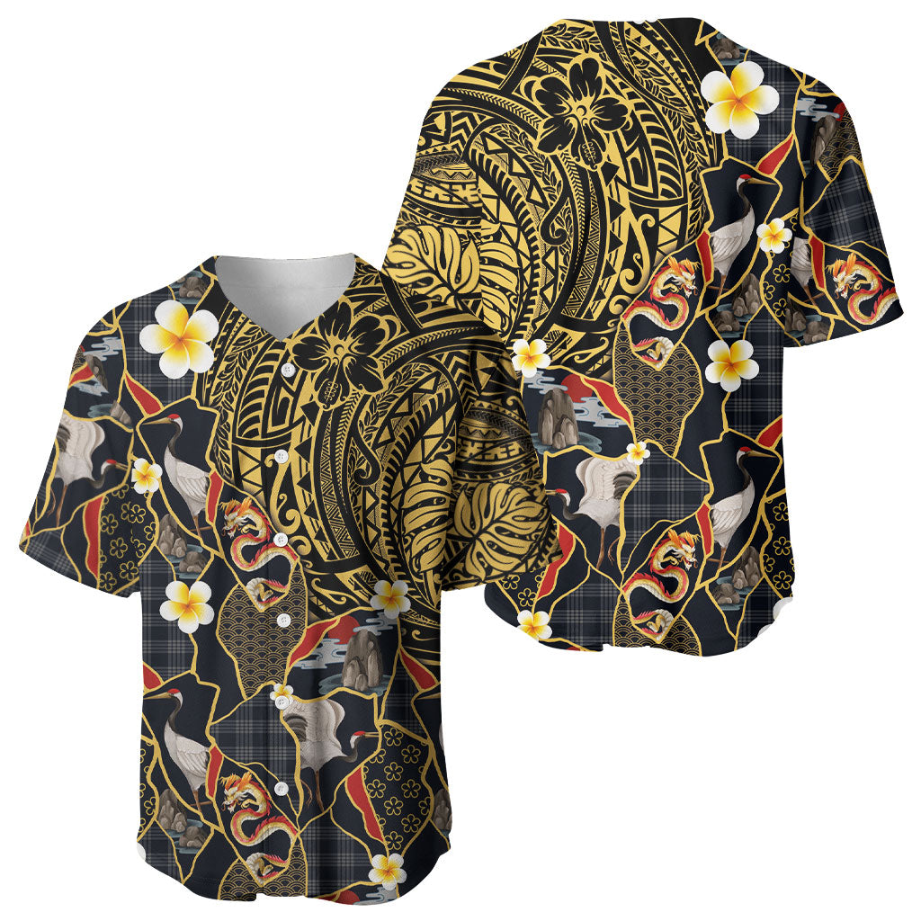 Hawaiian and Japanese Baseball Jersey Polynesian Tattoo with Japanese Culture Kintsugi Style LT03 - Polynesian Pride