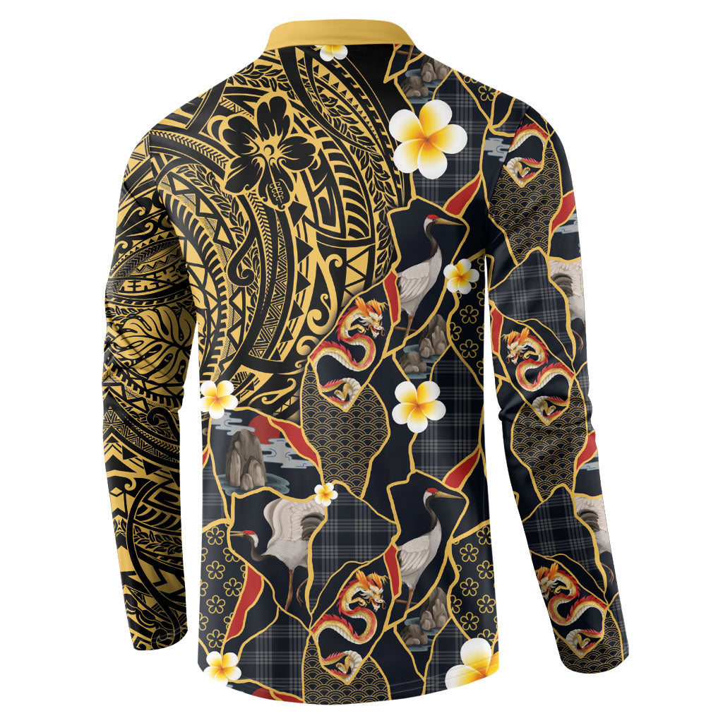 Hawaiian and Japanese Button Sweatshirt Polynesian Tattoo with Japanese Culture Kintsugi Style LT03 - Polynesian Pride