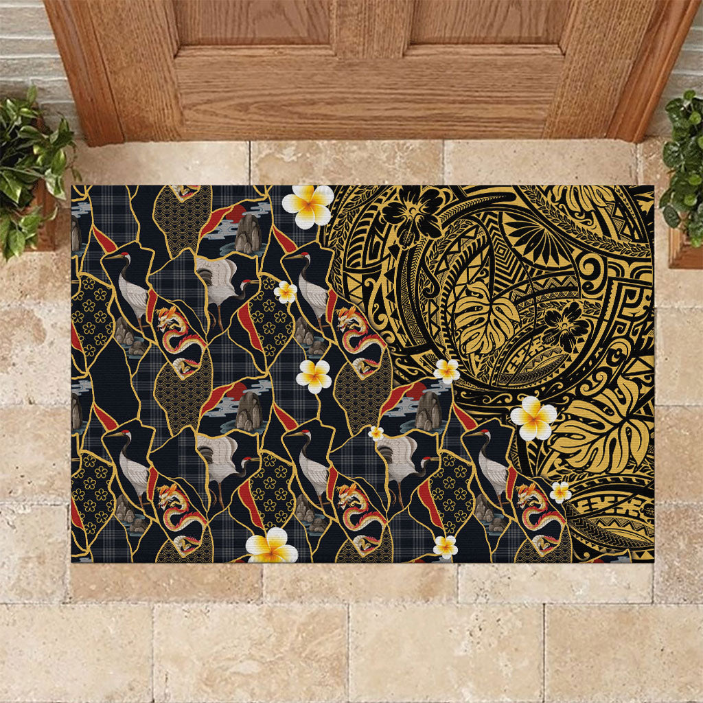 Hawaiian and Japanese Rubber Doormat Polynesian Tattoo with Japanese Culture Kintsugi Style LT03 Multicolor - Polynesian Pride