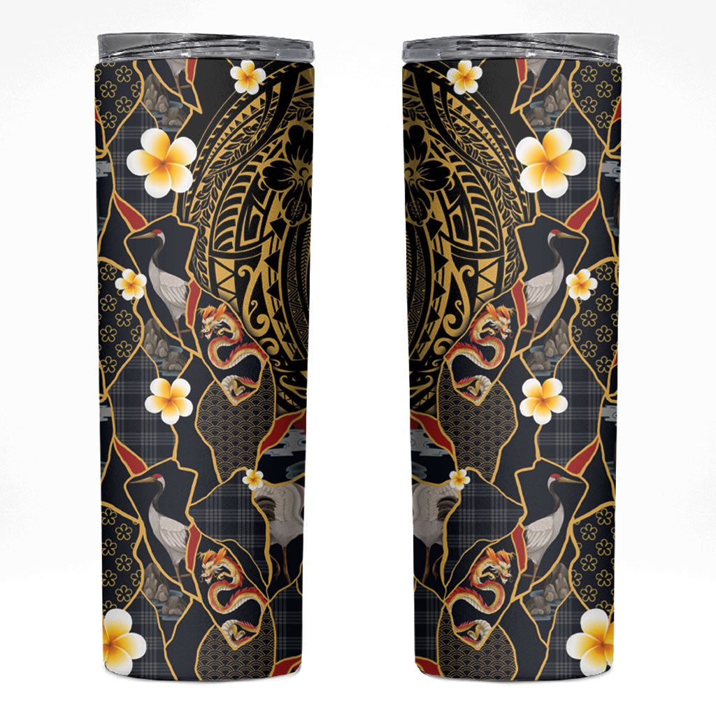Hawaiian and Japanese Skinny Tumbler Polynesian Tattoo with Japanese Culture Kintsugi Style LT03 Multicolor - Polynesian Pride