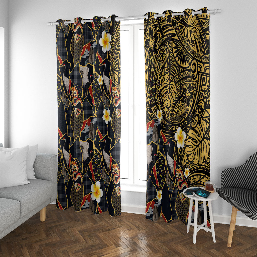 Hawaiian and Japanese Window Curtain Polynesian Tattoo with Japanese Culture Kintsugi Style LT03 With Grommets Multicolor - Polynesian Pride