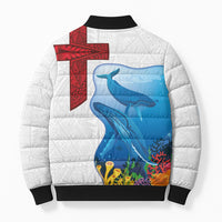 Tonga Swimming with Whales Bomber Puffer Jacket Ngatu Pattern LT03 - Polynesian Pride