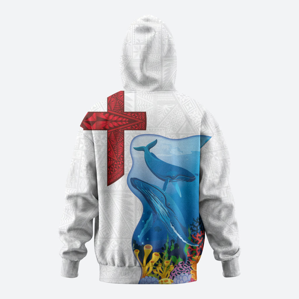 Tonga Swimming with Whales Hoodie Ngatu Pattern LT03 - Polynesian Pride
