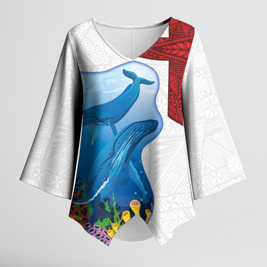 Tonga Swimming with Whales Kimono Sleeve Blouse Ngatu Pattern