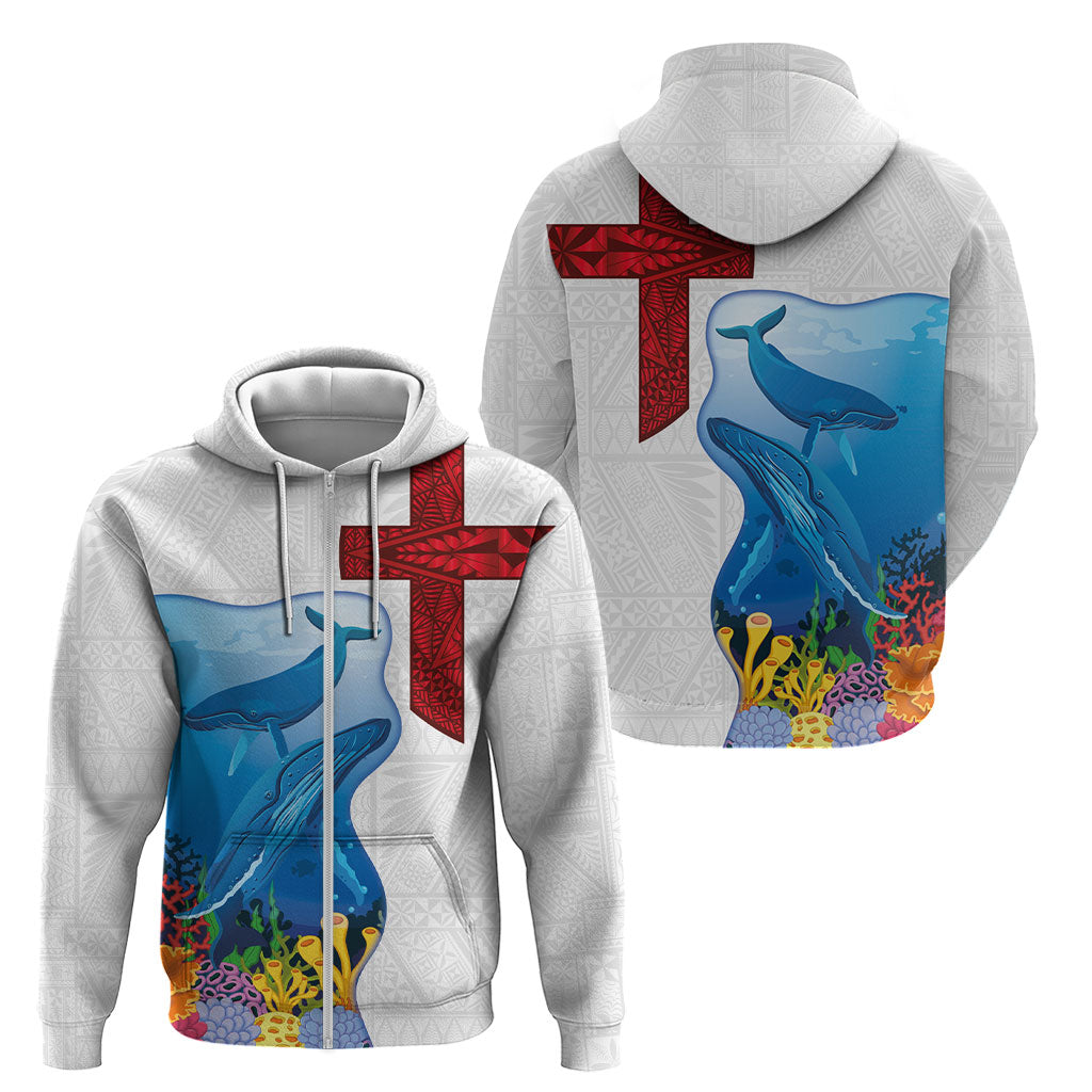 Tonga Swimming with Whales Zip Hoodie Ngatu Pattern LT03 - Polynesian Pride