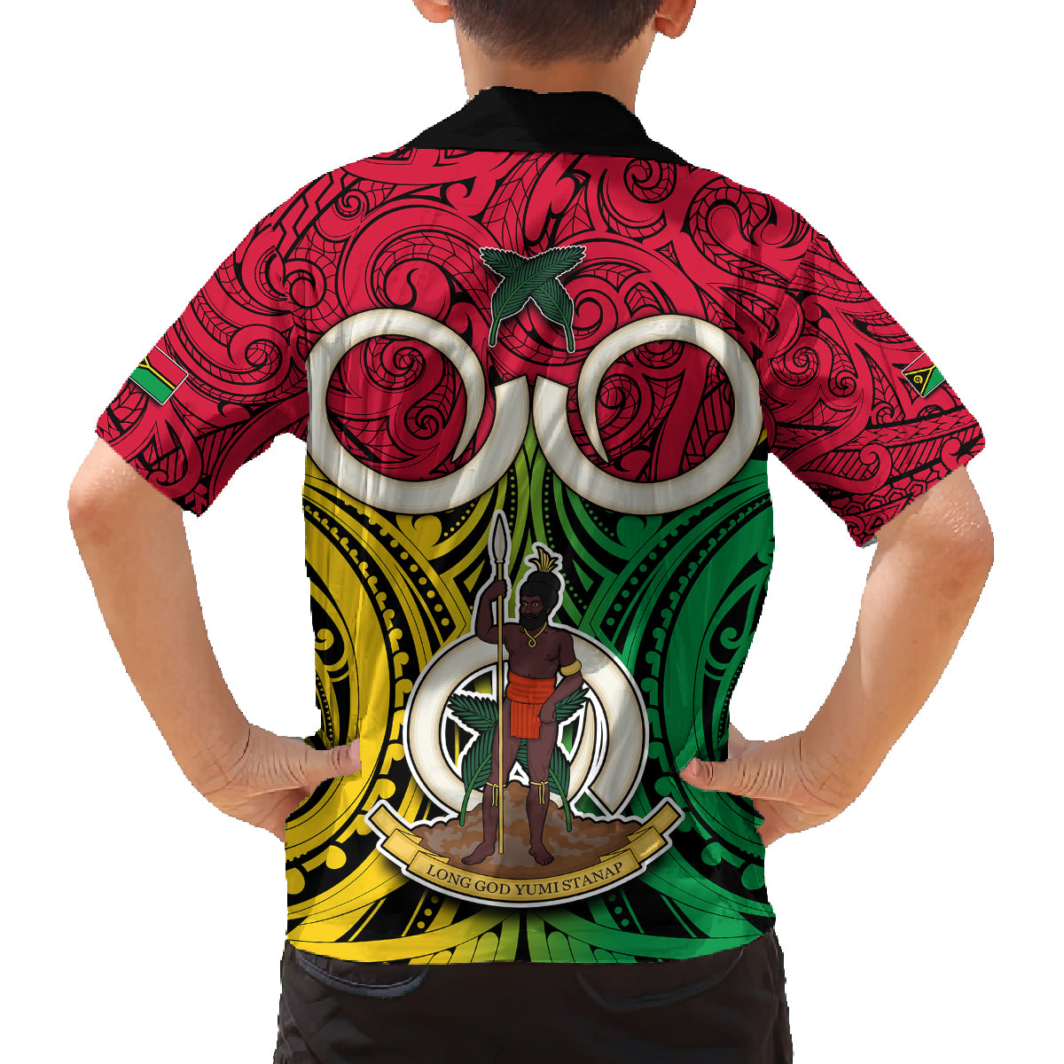 Vanuatu Family Matching Off Shoulder Long Sleeve Dress and Hawaiian Shirt Pig Tusk Mix Maori Pattern and Namele Leaf LT03 - Polynesian Pride