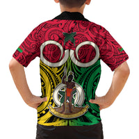 Vanuatu Family Matching Off Shoulder Long Sleeve Dress and Hawaiian Shirt Pig Tusk Mix Maori Pattern and Namele Leaf LT03 - Polynesian Pride