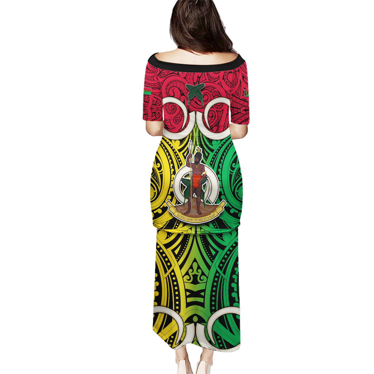 Vanuatu Family Matching Puletasi Dress and Hawaiian Shirt Pig Tusk Mix Maori Pattern and Namele Leaf LT03 - Polynesian Pride