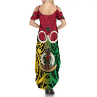 Vanuatu Summer Maxi Dress Pig Tusk Mix Maori Pattern and Namele Leaf LT03 - Polynesian Pride