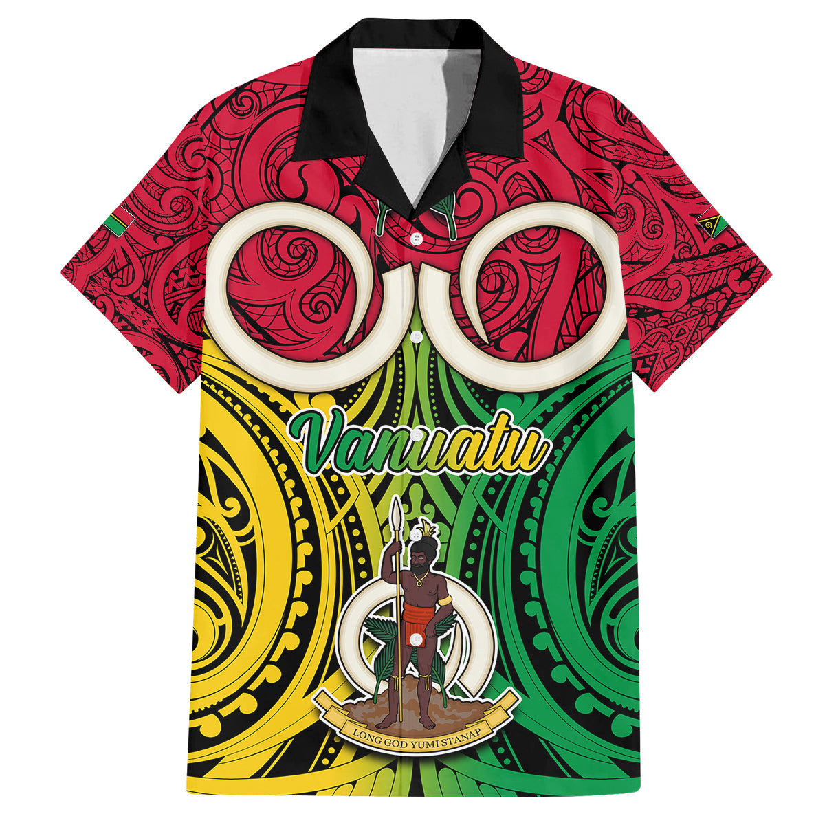 Personalised Vanuatu Family Matching Long Sleeve Bodycon Dress and Hawaiian Shirt Pig Tusk Mix Maori Pattern and Namele Leaf LT03 Dad's Shirt - Short Sleeve Red - Polynesian Pride