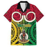 Personalised Vanuatu Family Matching Off Shoulder Maxi Dress and Hawaiian Shirt Pig Tusk Mix Maori Pattern and Namele Leaf LT03 Dad's Shirt - Short Sleeve Red - Polynesian Pride