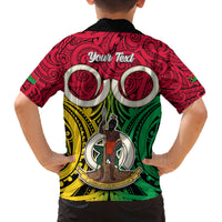 Personalised Vanuatu Family Matching Off Shoulder Short Dress and Hawaiian Shirt Pig Tusk Mix Maori Pattern and Namele Leaf LT03 - Polynesian Pride