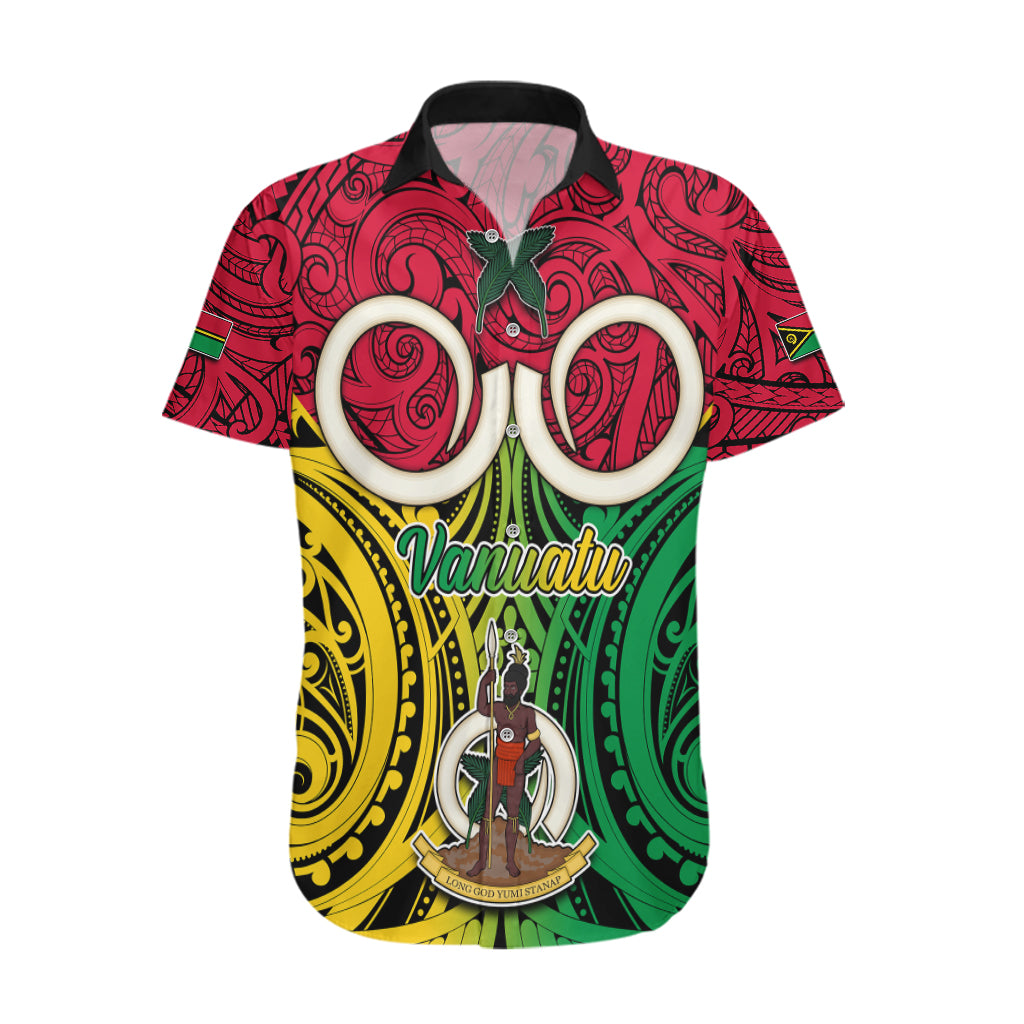 Personalised Vanuatu Hawaiian Shirt Pig Tusk Mix Maori Pattern and Namele Leaf LT03 Red - Polynesian Pride