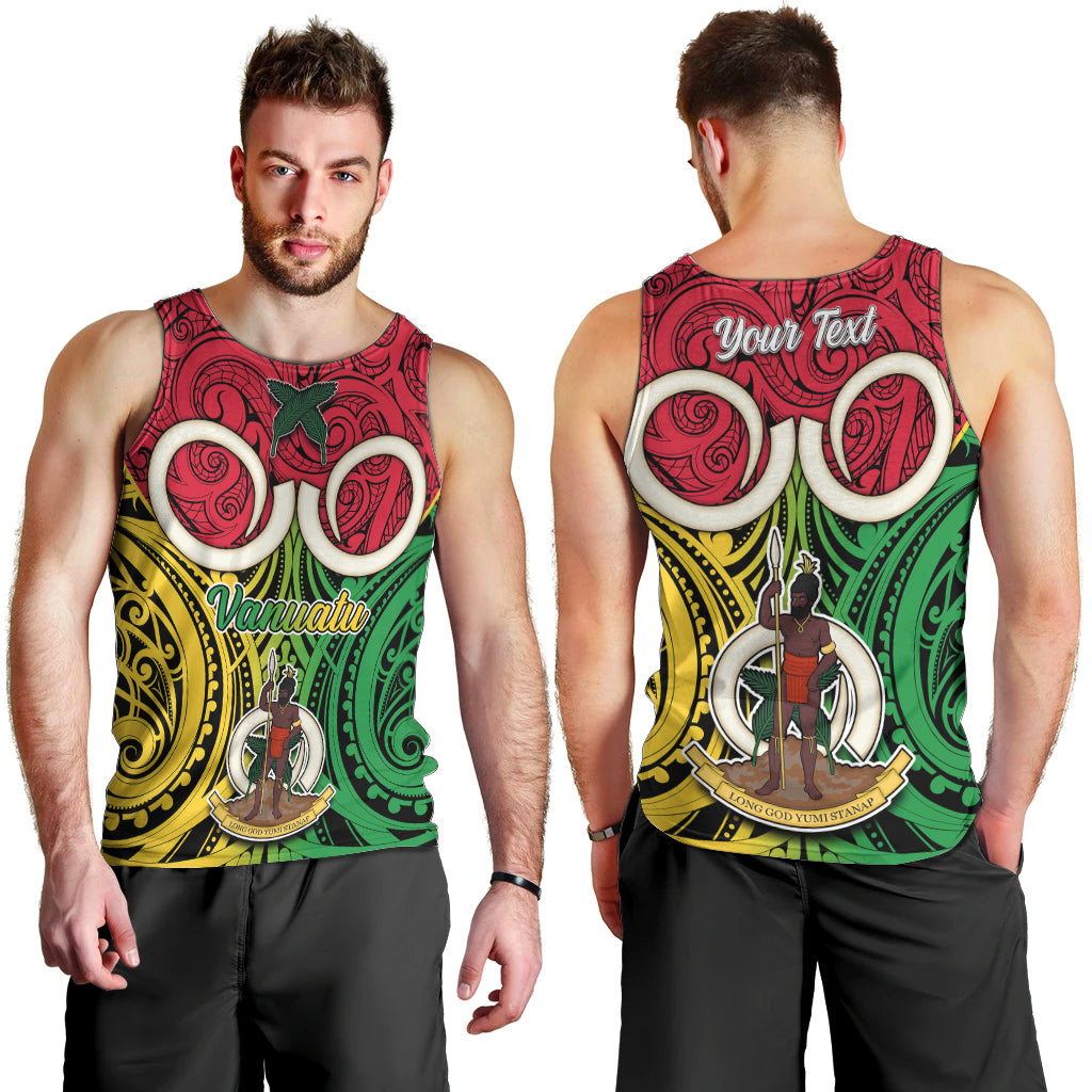 Personalised Vanuatu Men Tank Top Pig Tusk Mix Maori Pattern and Namele Leaf LT03 - Polynesian Pride