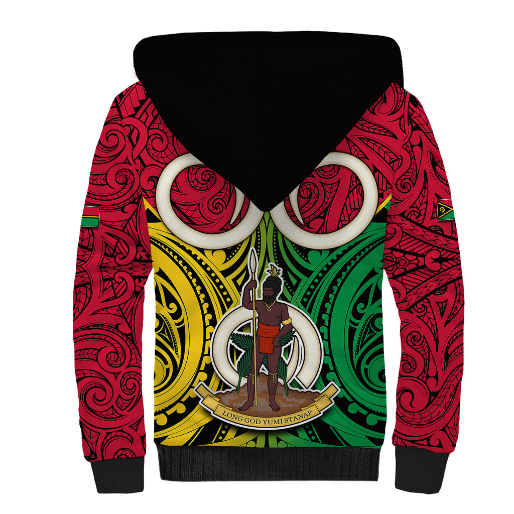 Personalised Vanuatu Sherpa Hoodie Pig Tusk Mix Maori Pattern and Namele Leaf LT03 - Polynesian Pride