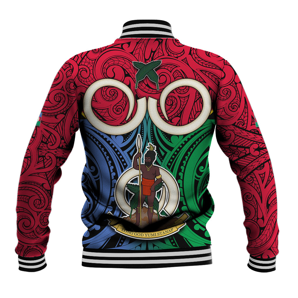 Vanuatu Shefa Province Baseball Jacket Pig Tusk Mix Maori Pattern and Namele Leaf LT03 - Polynesian Pride