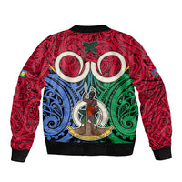 Vanuatu Shefa Province Bomber Jacket Pig Tusk Mix Maori Pattern and Namele Leaf LT03 - Polynesian Pride