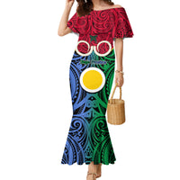 Vanuatu Shefa Province Family Matching Mermaid Dress and Hawaiian Shirt Pig Tusk Mix Maori Pattern and Namele Leaf LT03 Mom's Dress Red - Polynesian Pride