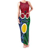 Vanuatu Shefa Province Family Matching Tank Maxi Dress and Hawaiian Shirt Pig Tusk Mix Maori Pattern and Namele Leaf LT03 Mom's Dress Red - Polynesian Pride